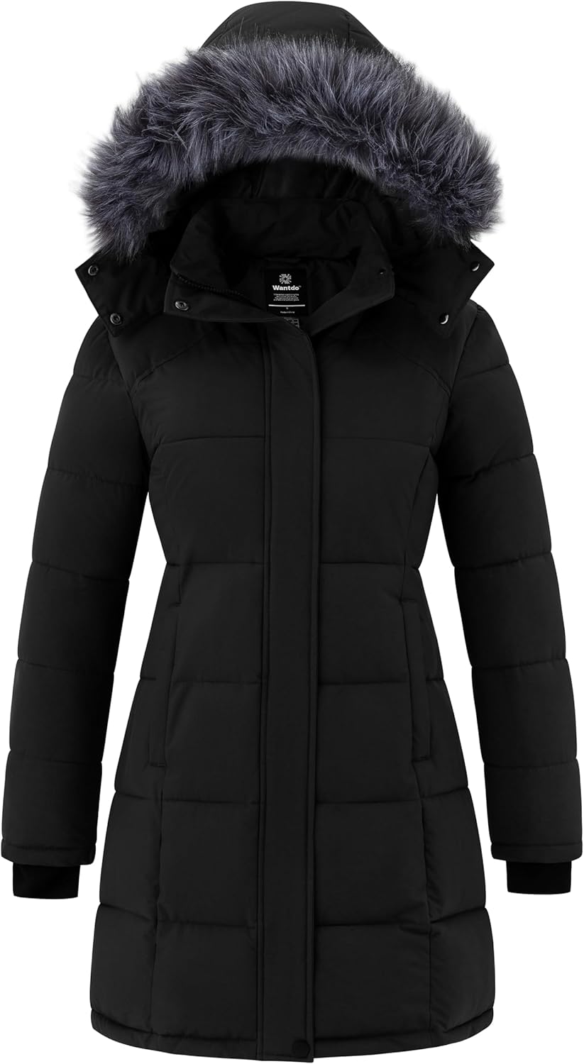 Wantdo Women's Waterproof Winter Coat Warm Long Puffer Coat Hooded Thicken Parka