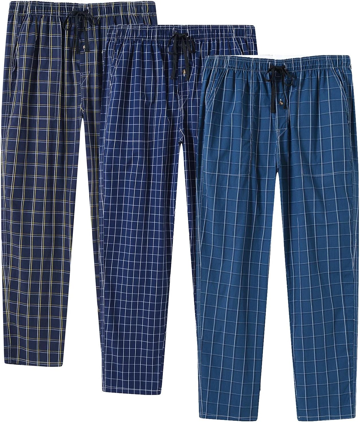 MoFiz Men's Pajama Pants Cotton Pj's Sleep Drawstring Loungewear Pants 3pack Lightweight Cozy 2-Pockets