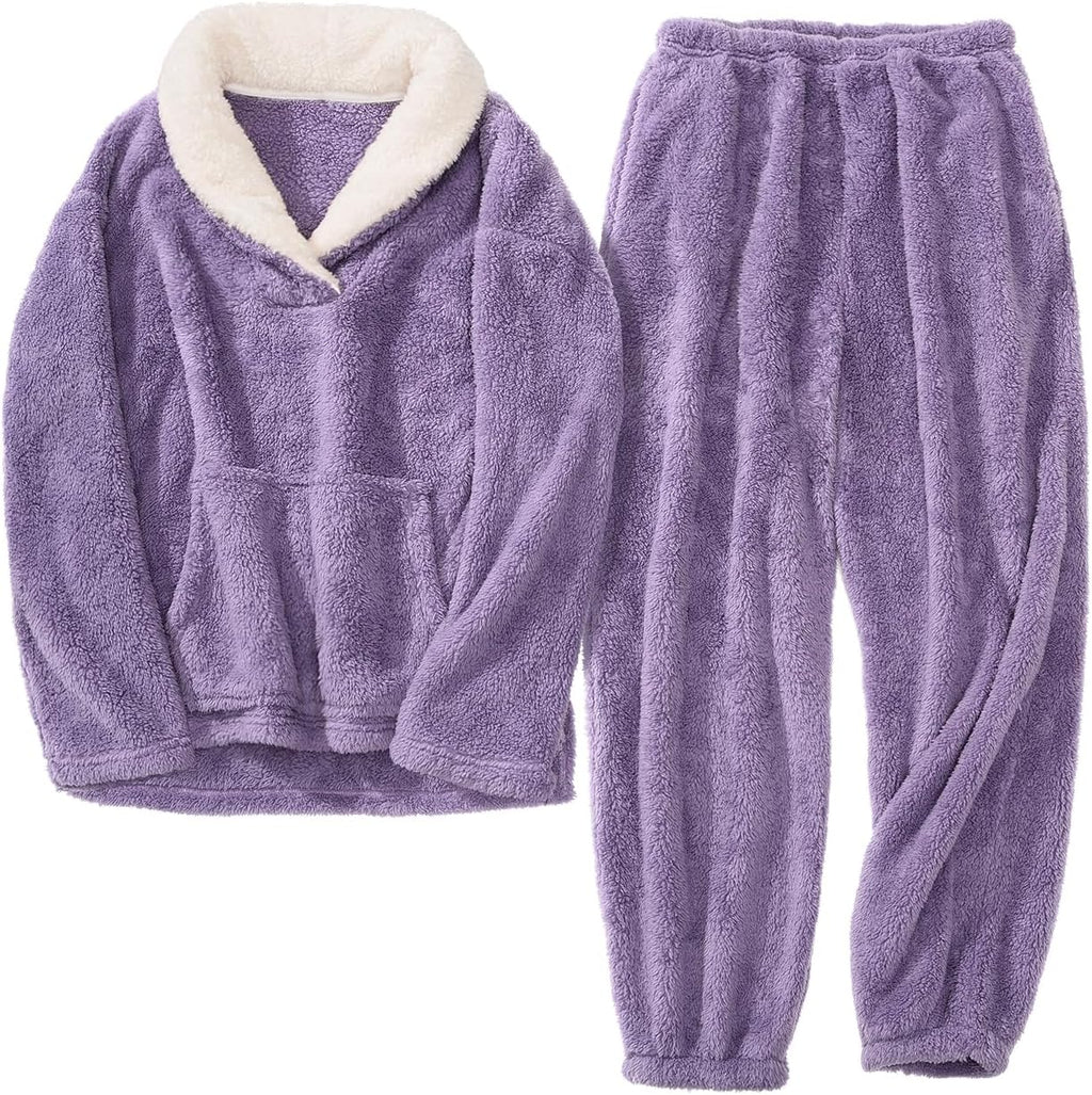 heekpek Womens Pajamas Set Fluffy 2 Piece Pyjama Winter Fleece Pj Sets Lounge Cozy Fuzzy Pullover Pants Loungewear Sleepwear