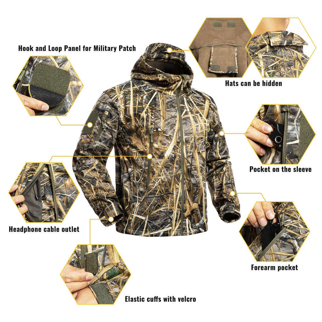 Hunting Jacket for Men Quiet Hunting Camouflage Clothing Hoodie Camo Coat