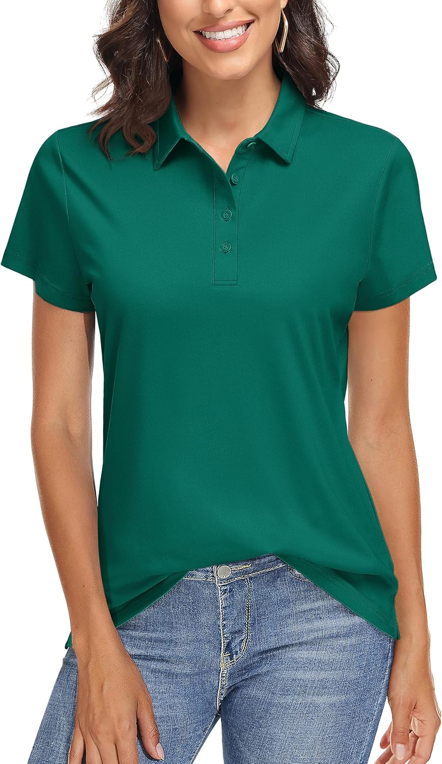 TACVASEN Women's Golf T Shirts Casual Work Shirts Quick Dry Polo Shirts Short Sleeve UV Shirt Athletic Shirts Summer Work Shirts E-Green XL