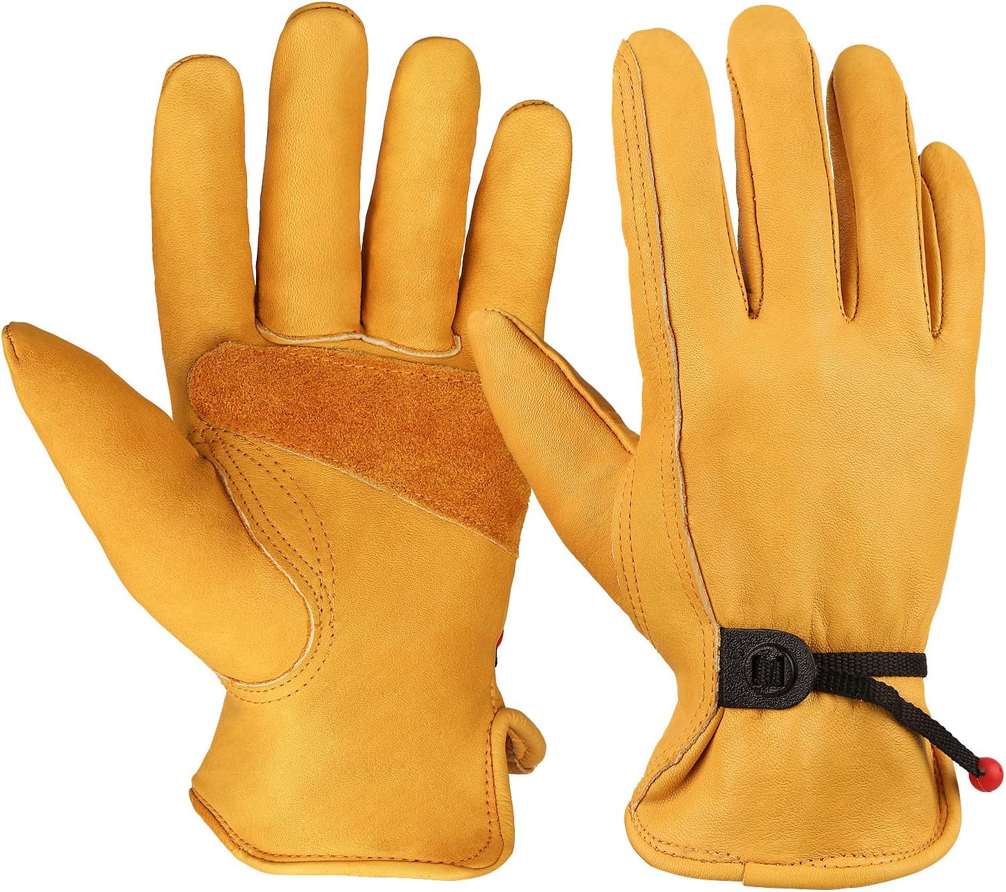 OZERO Leather Work Gloves for Men or Women, Cowhide Garden Glove for Construction, Utility, Chainsaw, Farm, Ranch Pruning