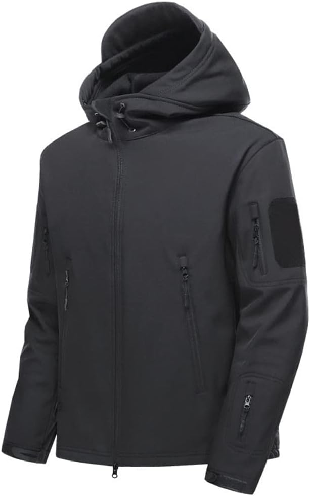 Men Soft Shell Jacket Set Winter Warm Fleece Tactical Military Jacket Outdoor Hiking Jacket and Pants Black Jacket Asian L EUR S