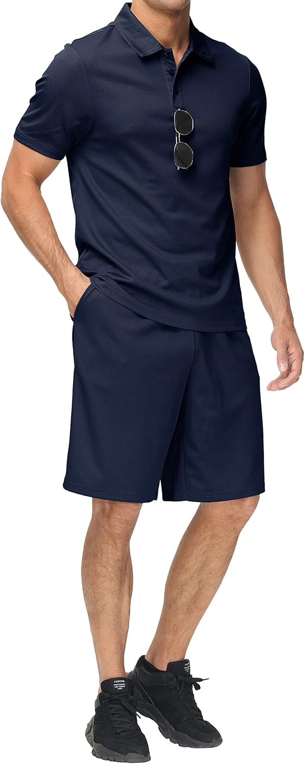 MoFiz Men's 2 Pieces Shirt Set Short Sleeve Polo Shirts Casual Hippie Holiday Beach T-Shirts Shorts Outfits S-3XL