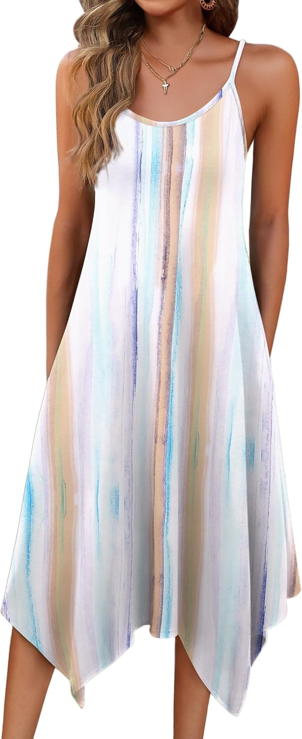 Zeagoo Women Summer Midi Dress 2025 Hawaiian Bohemian Beach Cover Up Dress Floral Spaghetti Strap Casual Dress with Pockets