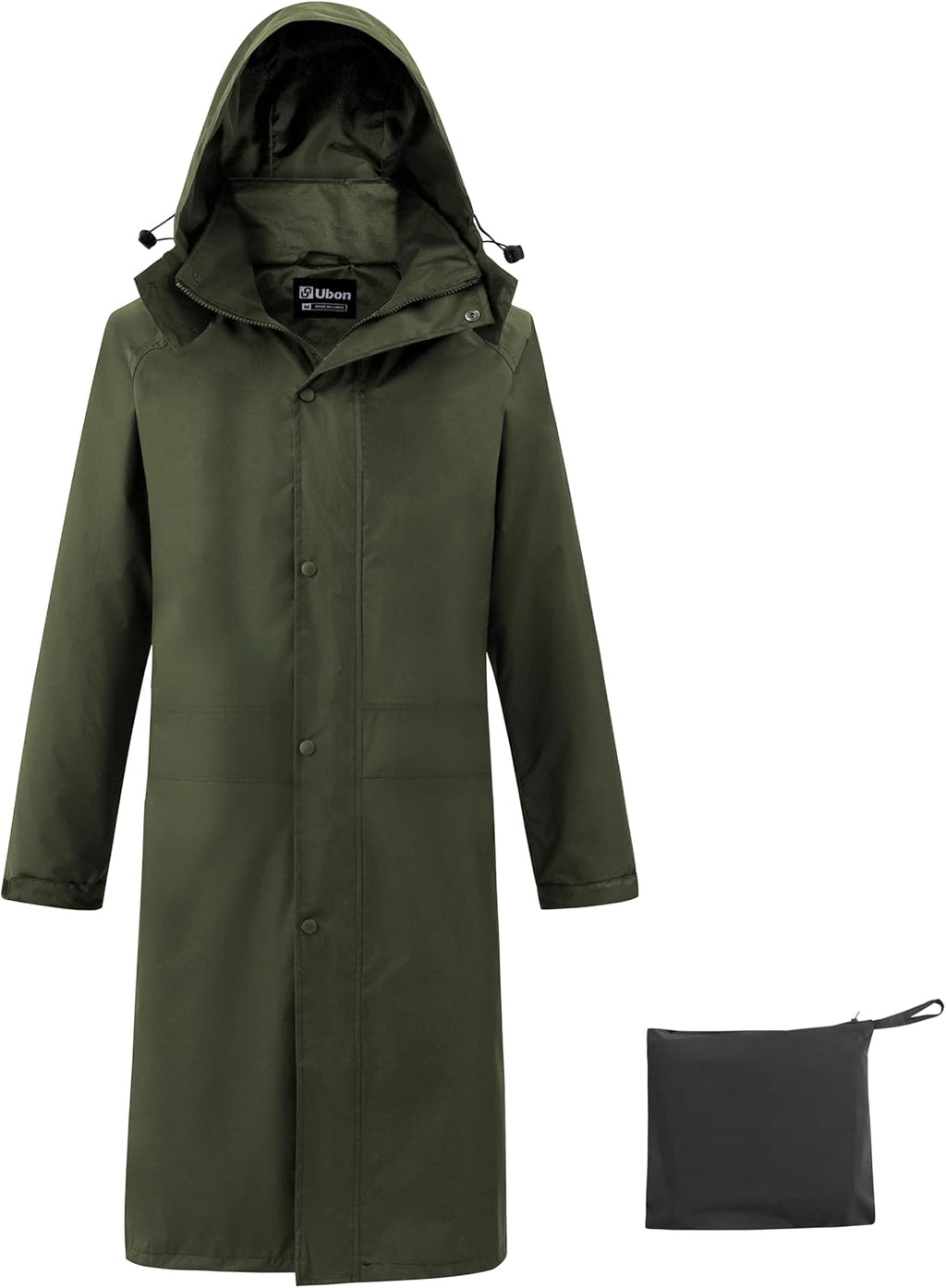 Ubon Mens Long Rain Coat Waterproof with Hood, Lightweight Rain Jacket Spring Windbreaker for Travel and Hiking
