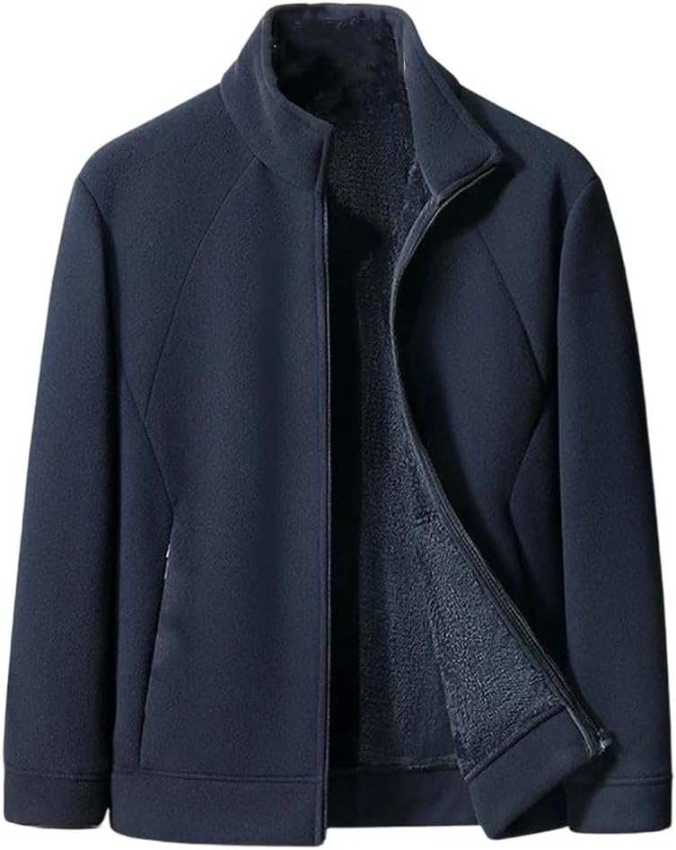 Men's Fall Winter Double Sided Fleece Coat Fabric Thickened Warm Casual Hoodie Coat Lightweight