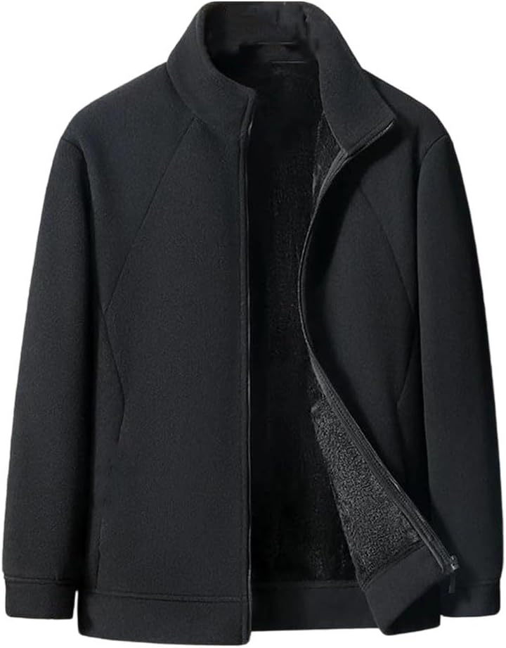 Men's Fall Winter Double Sided Fleece Coat Fabric Thickened Warm Casual Hoodie Coat Lightweight