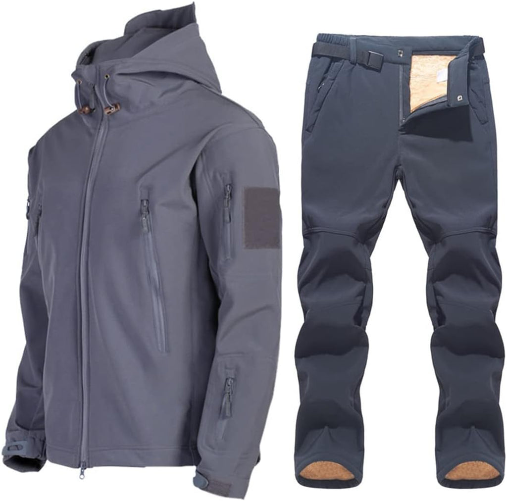 Men Soft Shell Jacket Set Winter Warm Fleece Tactical Military Jacket Outdoor Hiking Jacket and Pants Gray Jacket Asian L EUR S