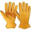 OZERO Leather Work Gloves for Men or Women, Cowhide Garden Glove for Construction, Utility, Chainsaw, Farm, Ranch Pruning