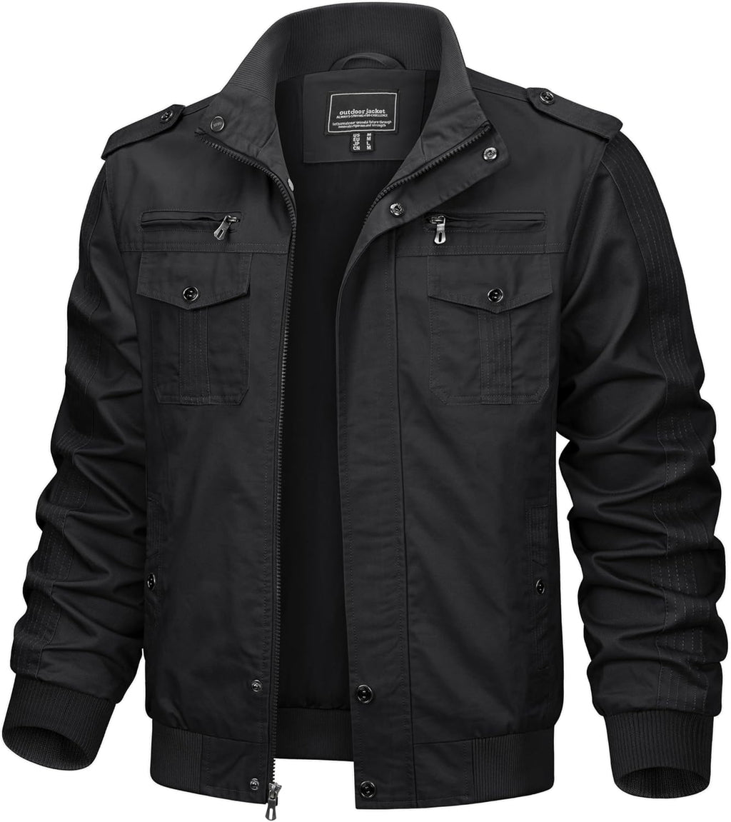 TACVASEN Men's Military Jacket Lightweight Work Winter Jacket for Men Casual Bomber Coat With Pockets Cargo Cotton Coat