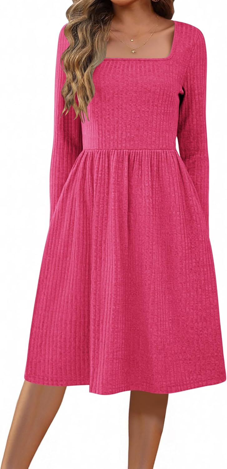 Zeagoo Women Casual Dress with Pockets Winter Sweater Dress 2025 Red