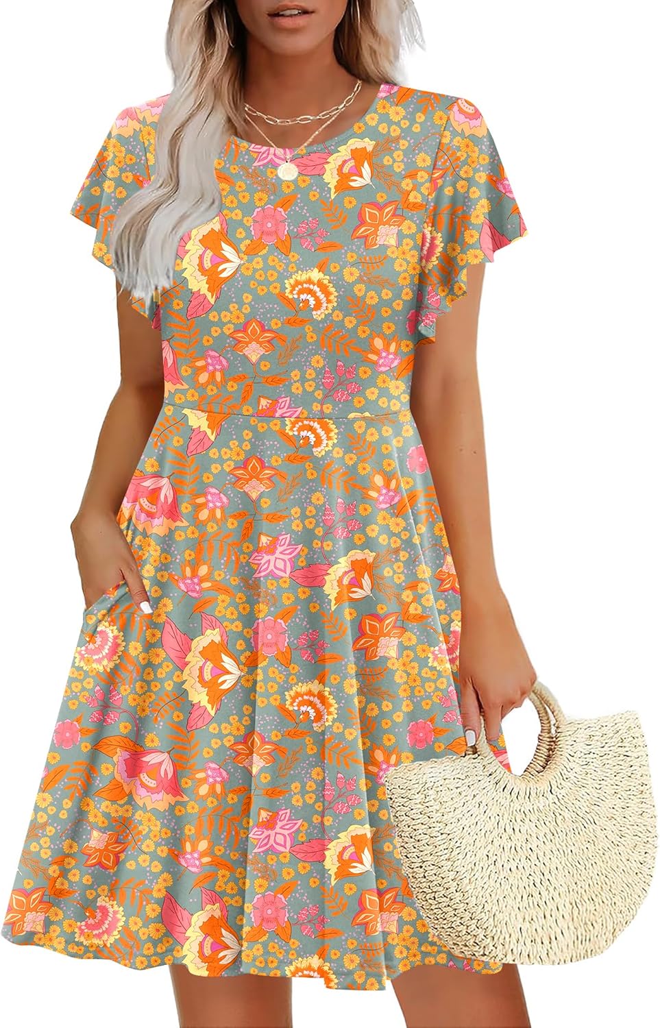 Zeagoo Women Summer Casual Dress Short Sleeve T-Shirt Dress Crew Neck Mini Dress 2025 Loose A-Line Dresses with Pocket