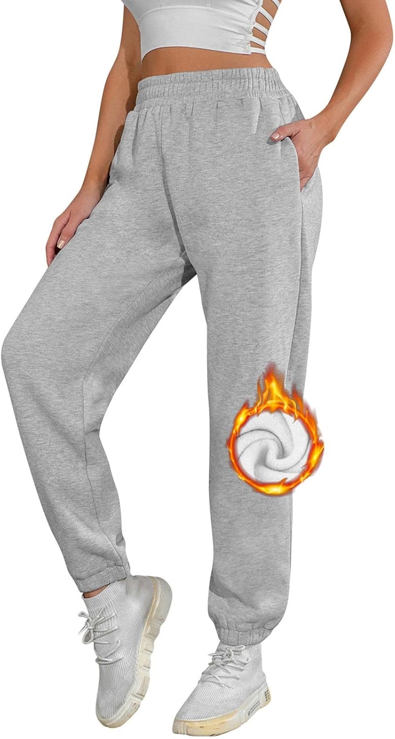 heekpek Jogging Pants Women Baggy Sweatpants High Elastic Waist Jogger Sports Pant with Pockets Warm Workout Fleece Trousers
