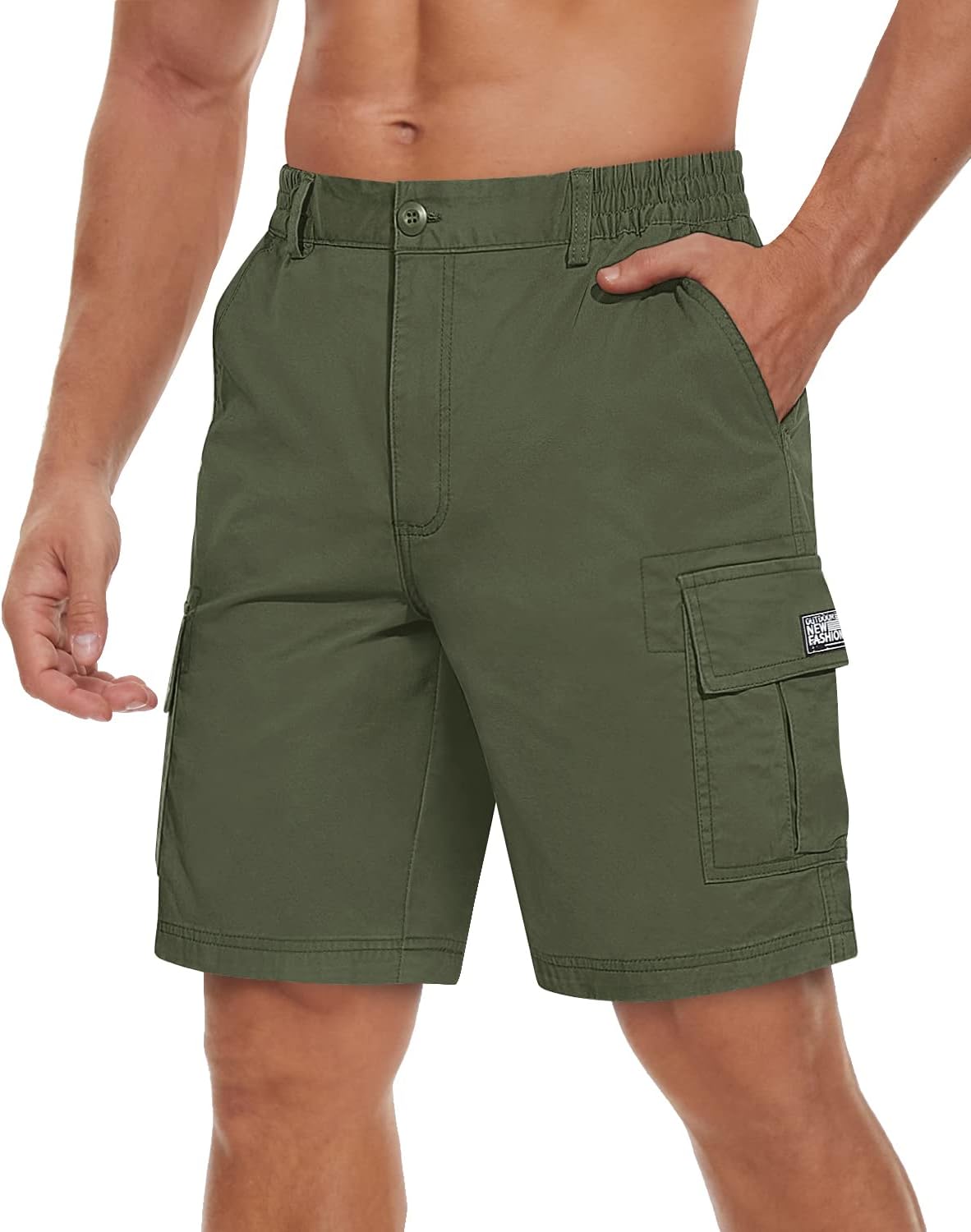 TACVASEN Men's Cargo Shorts Cotton Summer Casual Work Shorts Elastic Waist Flat Shorts with Pockets