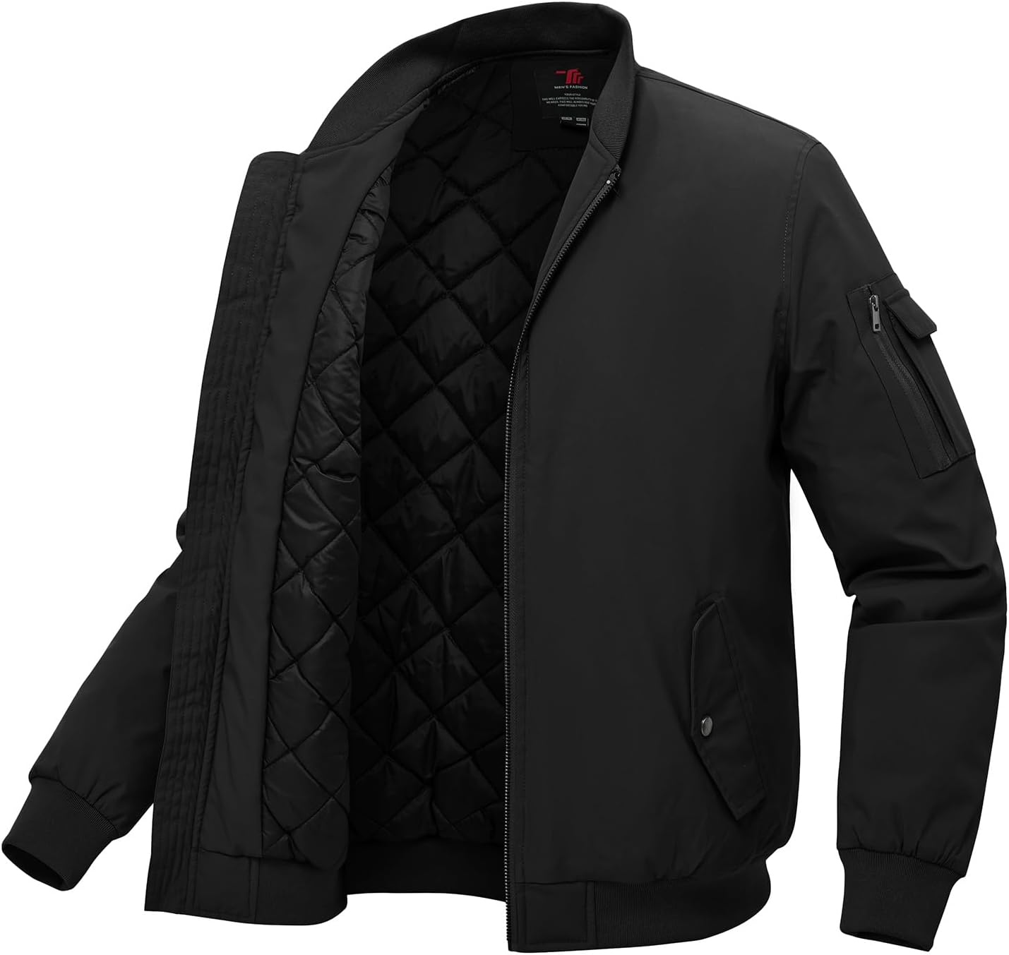 BGOWATU Men's Bomber Jacket Fall Winter Qulited Full Zip Windprooof Casual Padded Warm Coat