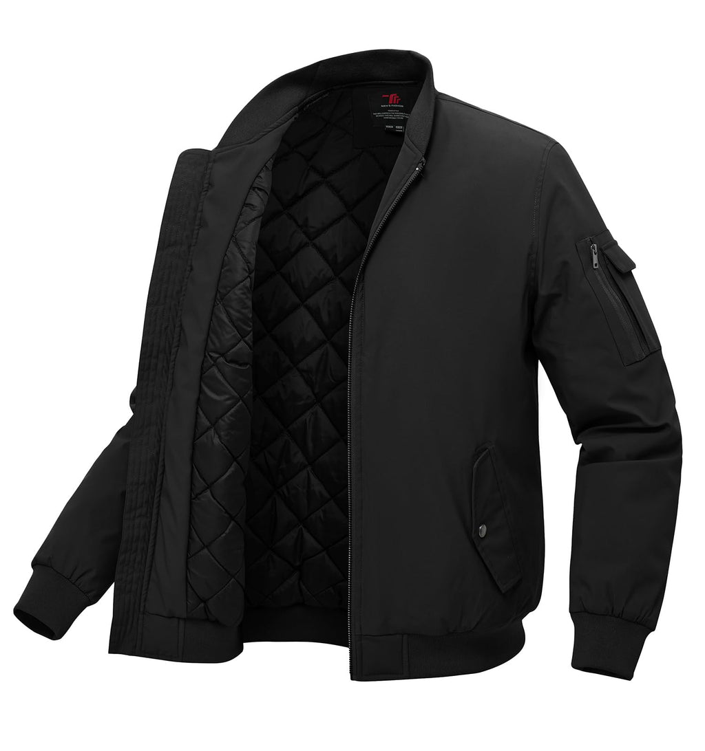 BGOWATU Men's Bomber Jacket Fall Winter Qulited Full Zip Windprooof Casual Padded Warm Coat
