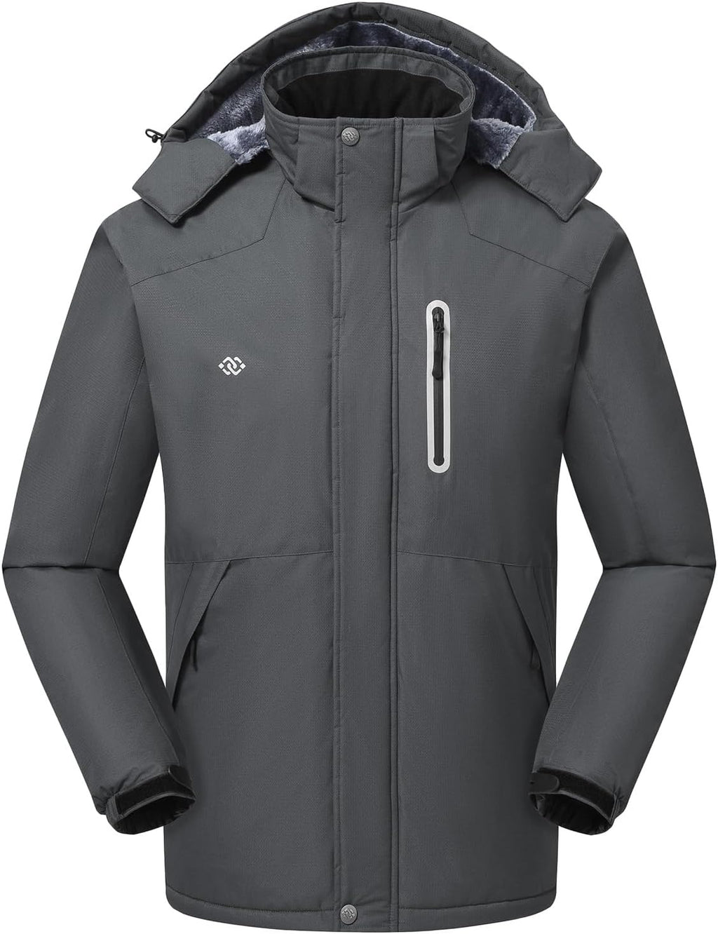 MoFiz Men's Waterproof Ski Jacket Warm Winter Snow Coat Mountain Windbreaker Hooded Thicken Fleece Parka Zip Pockets