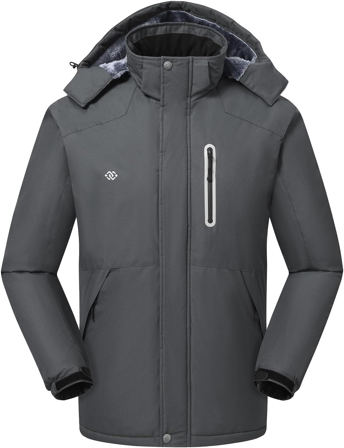 MoFiz Men's Waterproof Ski Jacket Warm Winter Snow Coat Mountain Windbreaker Hooded Thicken Fleece Parka Zip Pockets