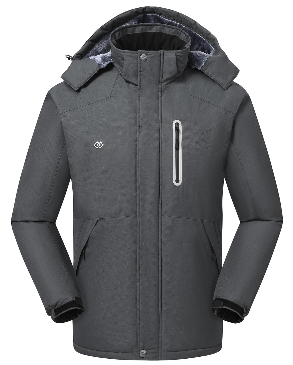 MoFiz Men's Waterproof Ski Jacket Warm Winter Snow Coat Mountain Windbreaker Hooded Thicken Fleece Parka Zip Pockets