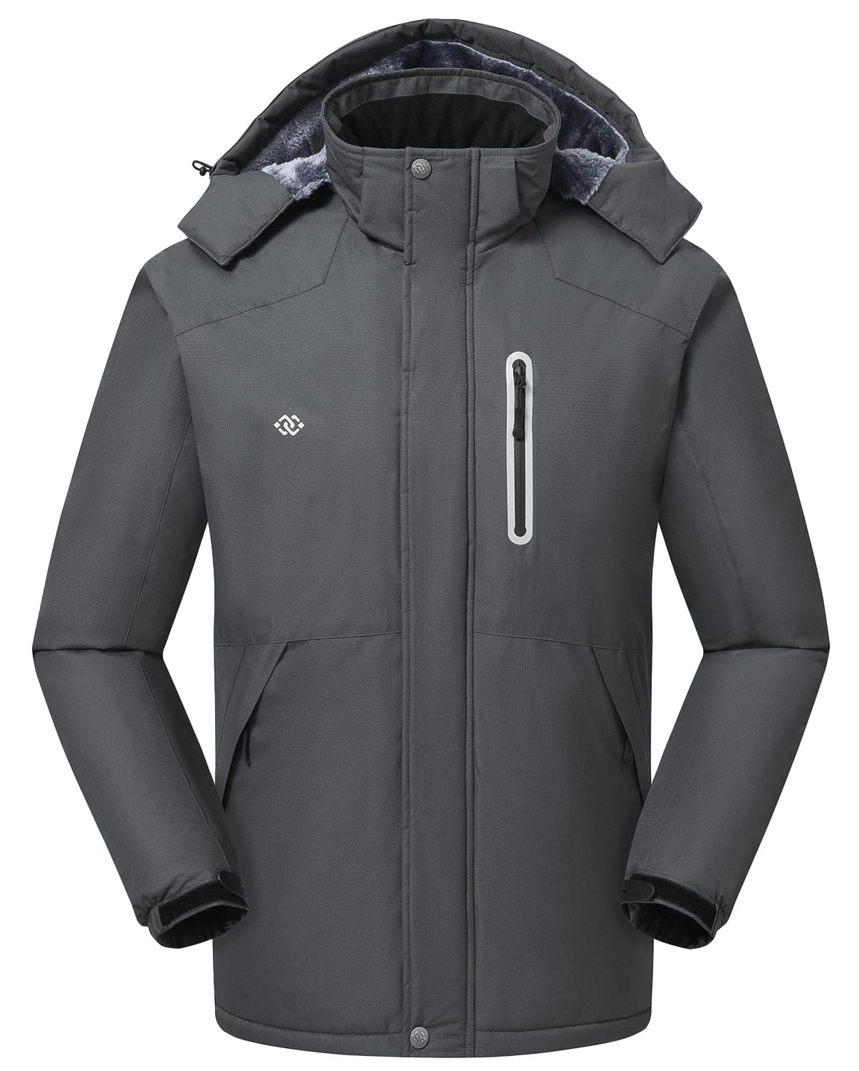 MoFiz Men's Waterproof Ski Jacket Warm Winter Snow Coat Mountain Windbreaker Hooded Thicken Fleece Parka Zip Pockets