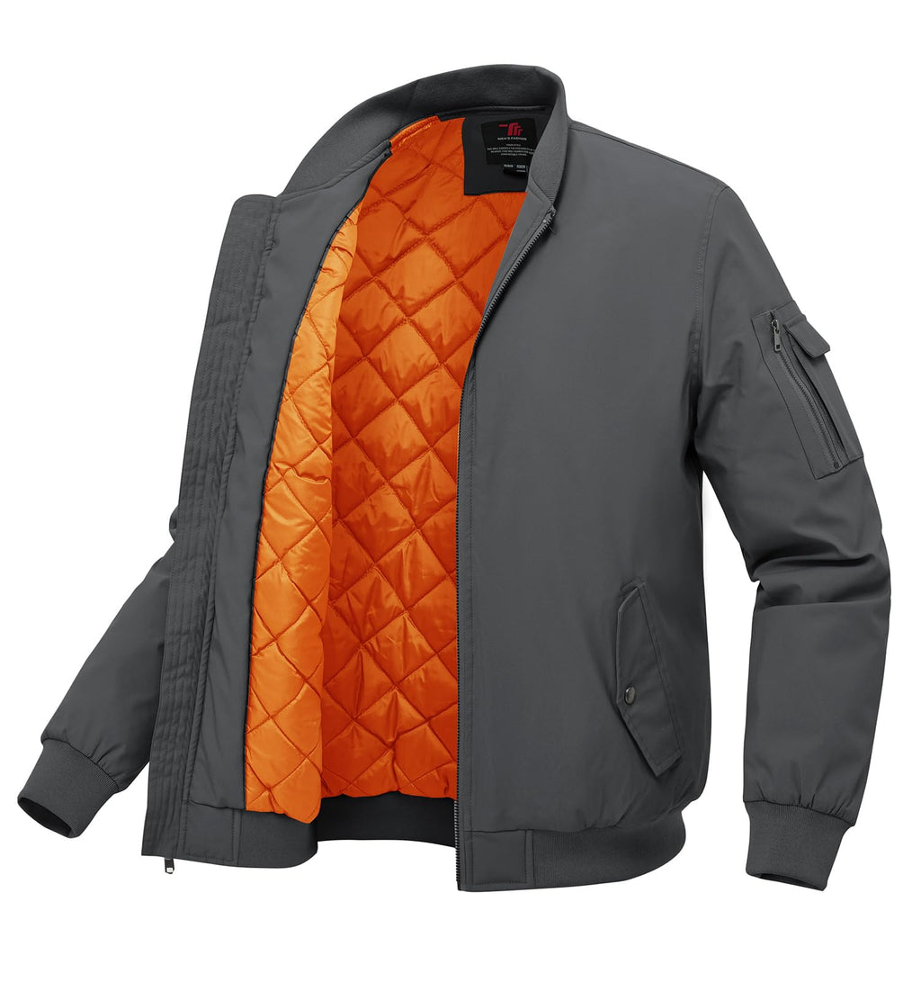 BGOWATU Men's Bomber Jacket Fall Winter Qulited Full Zip Windprooof Casual Padded Warm Coat