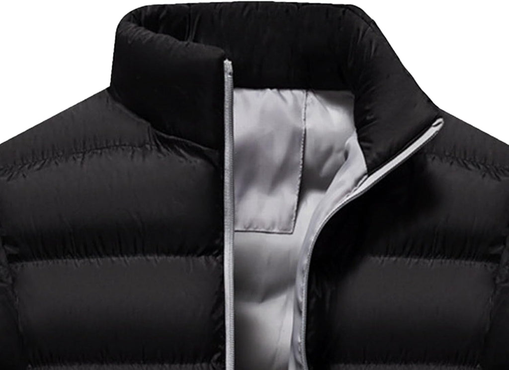 JEShifangjiusu Men Warm Zipper Puffer Jacket Lightweight Winter Puffer Down Coats Fashion Quilted Stand Collar Puffer Jacket