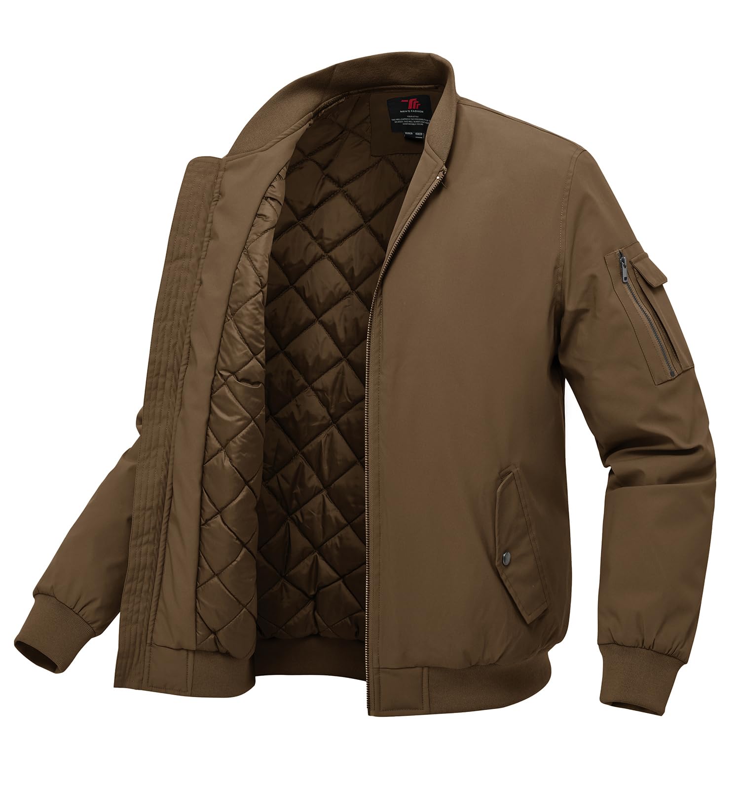 BGOWATU Men's Bomber Jacket Fall Winter Qulited Full Zip Windprooof Casual Padded Warm Coat