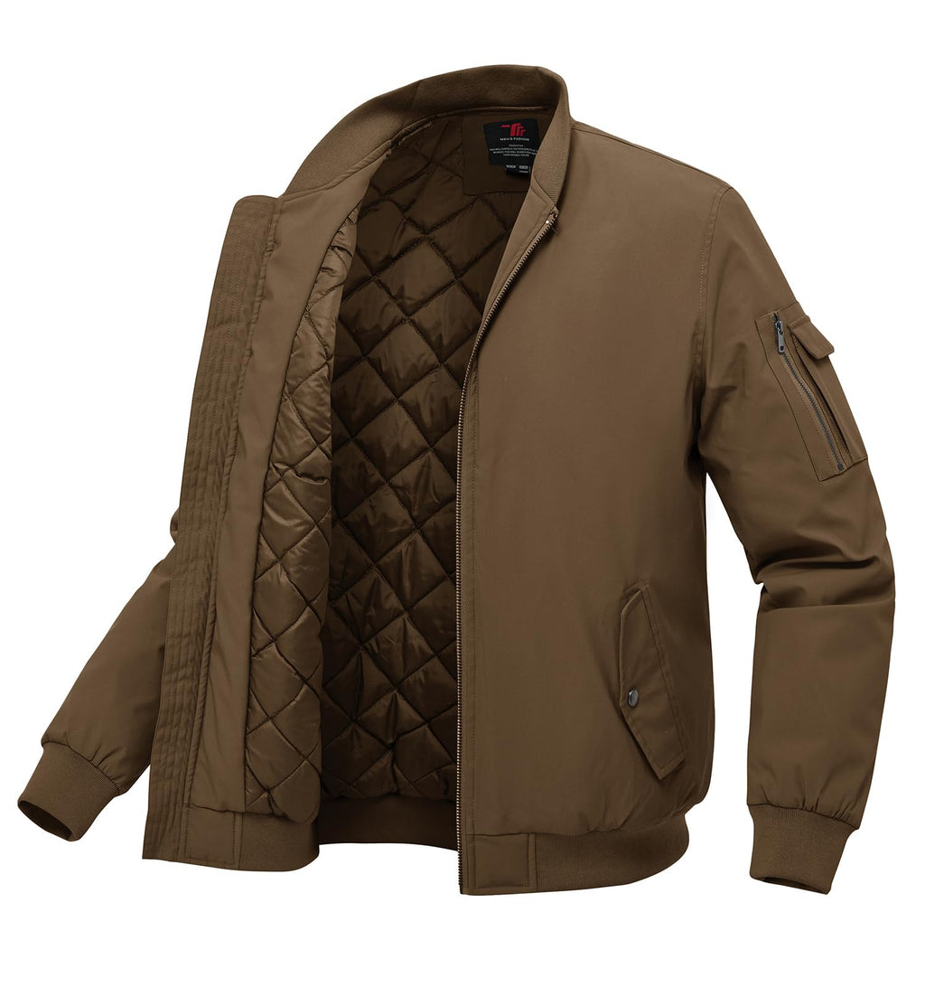 BGOWATU Men's Bomber Jacket Fall Winter Qulited Full Zip Windprooof Casual Padded Warm Coat