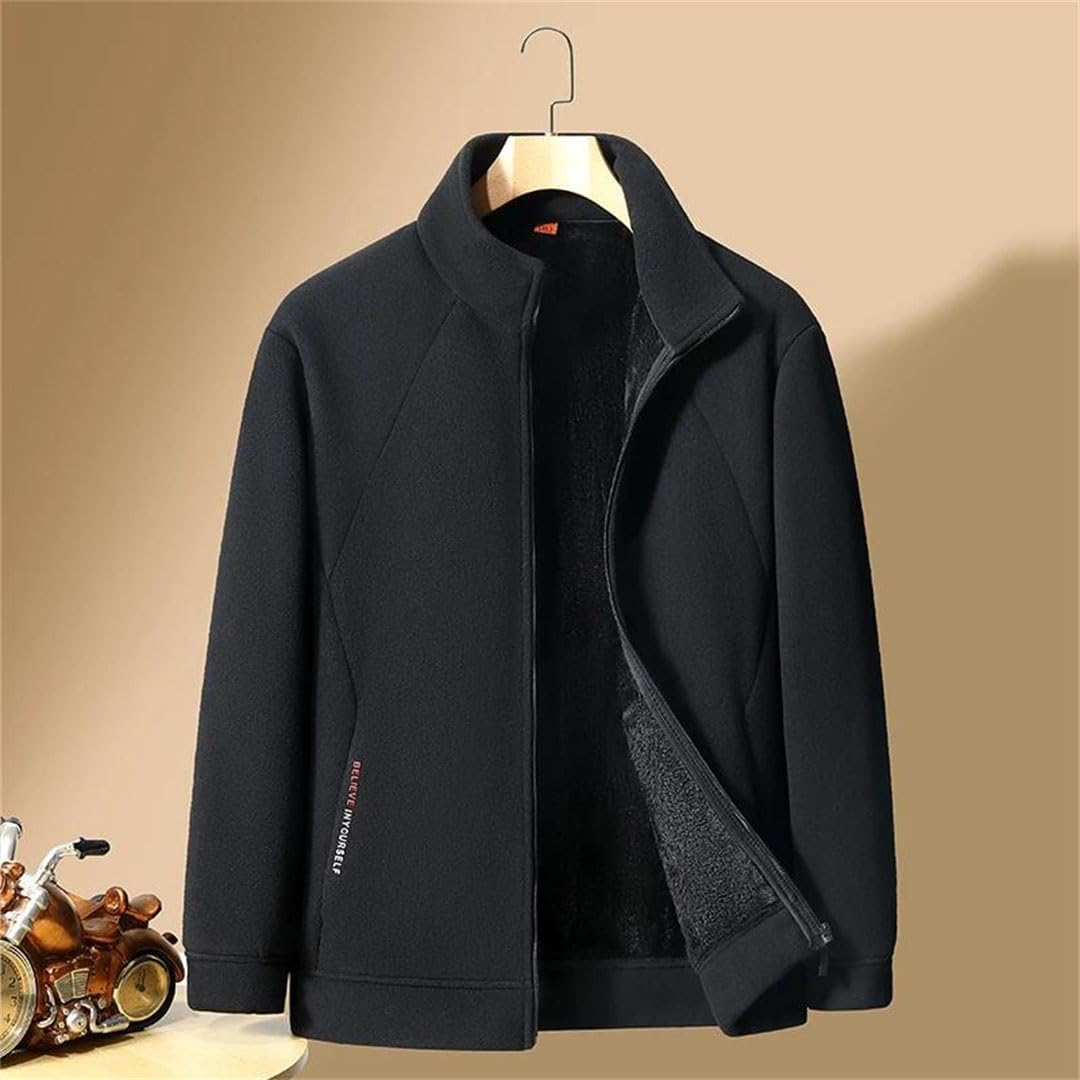 Men's Fall Winter Double Sided Fleece Coat Fabric Thickened Warm Casual Hoodie Coat Lightweight