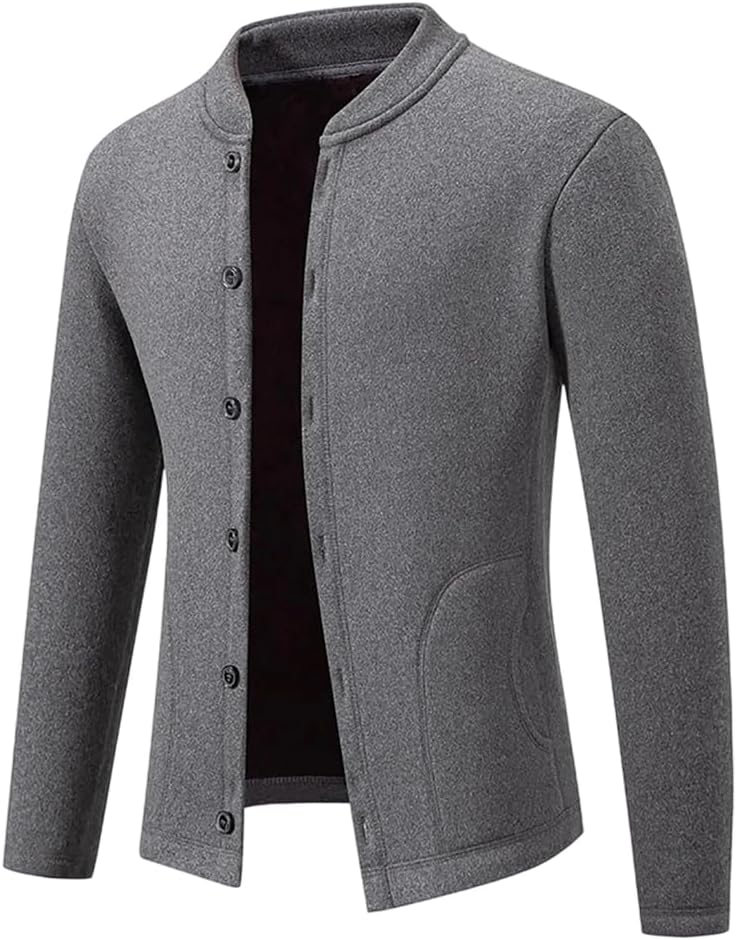 Men's Button-Down Daily Casual Jacket Stand Neck Long-Sleeve Slim Outerwear Warm Coats