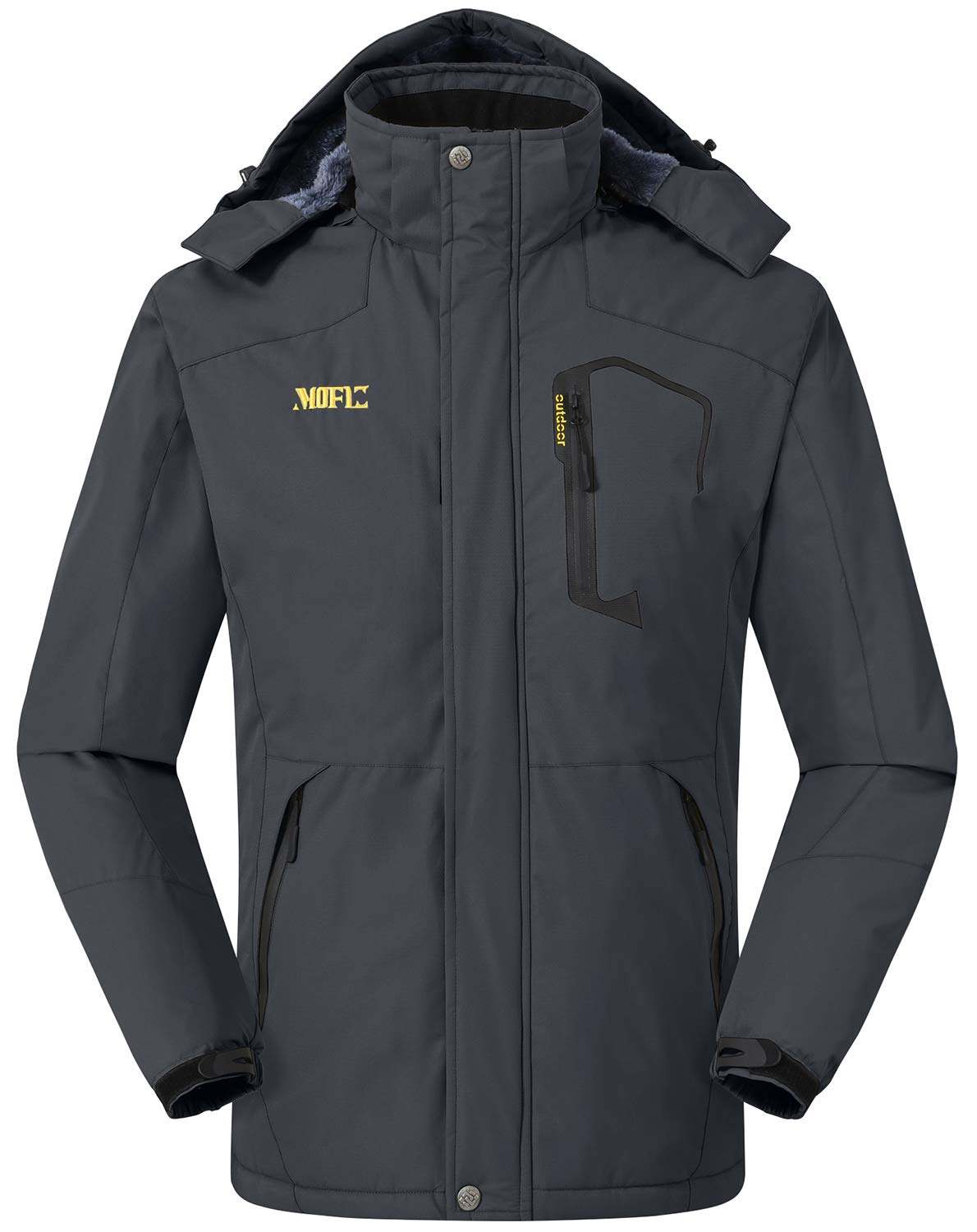 MoFiz Men's Waterproof Ski Jacket Warm Winter Snow Coat Mountain Windbreaker Hooded Thicken Fleece Parka Zip Pockets