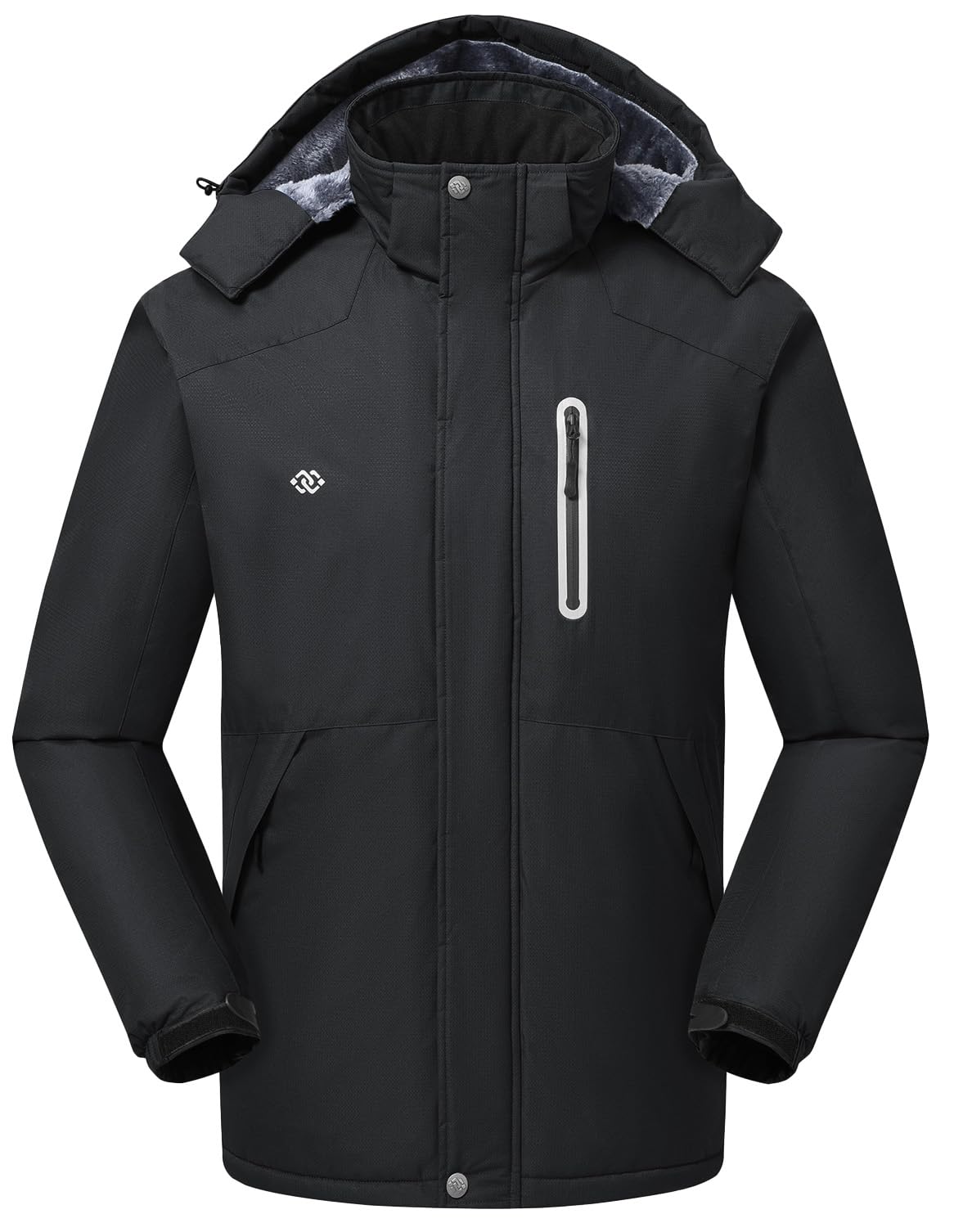 MoFiz Men's Waterproof Ski Jacket Warm Winter Snow Coat Mountain Windbreaker Hooded Thicken Fleece Parka Zip Pockets