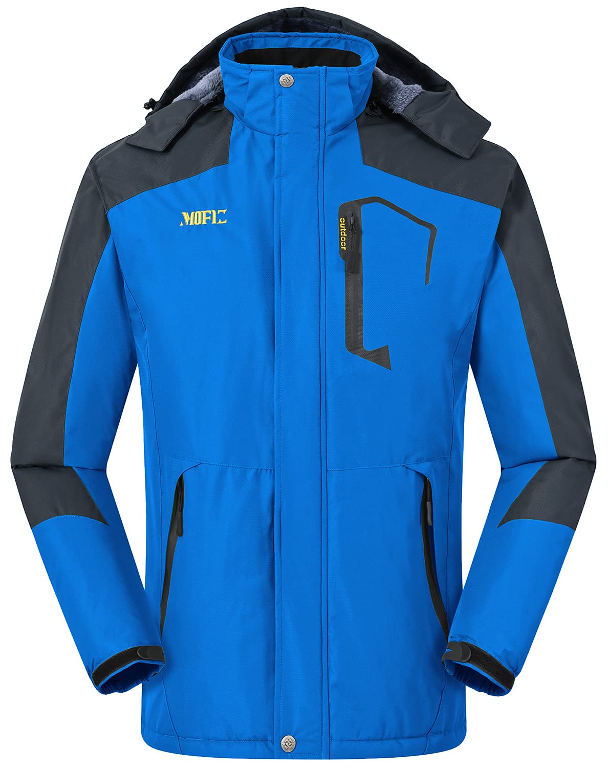 MoFiz Men's Waterproof Ski Jacket Warm Winter Snow Coat Mountain Windbreaker Hooded Thicken Fleece Parka Zip Pockets