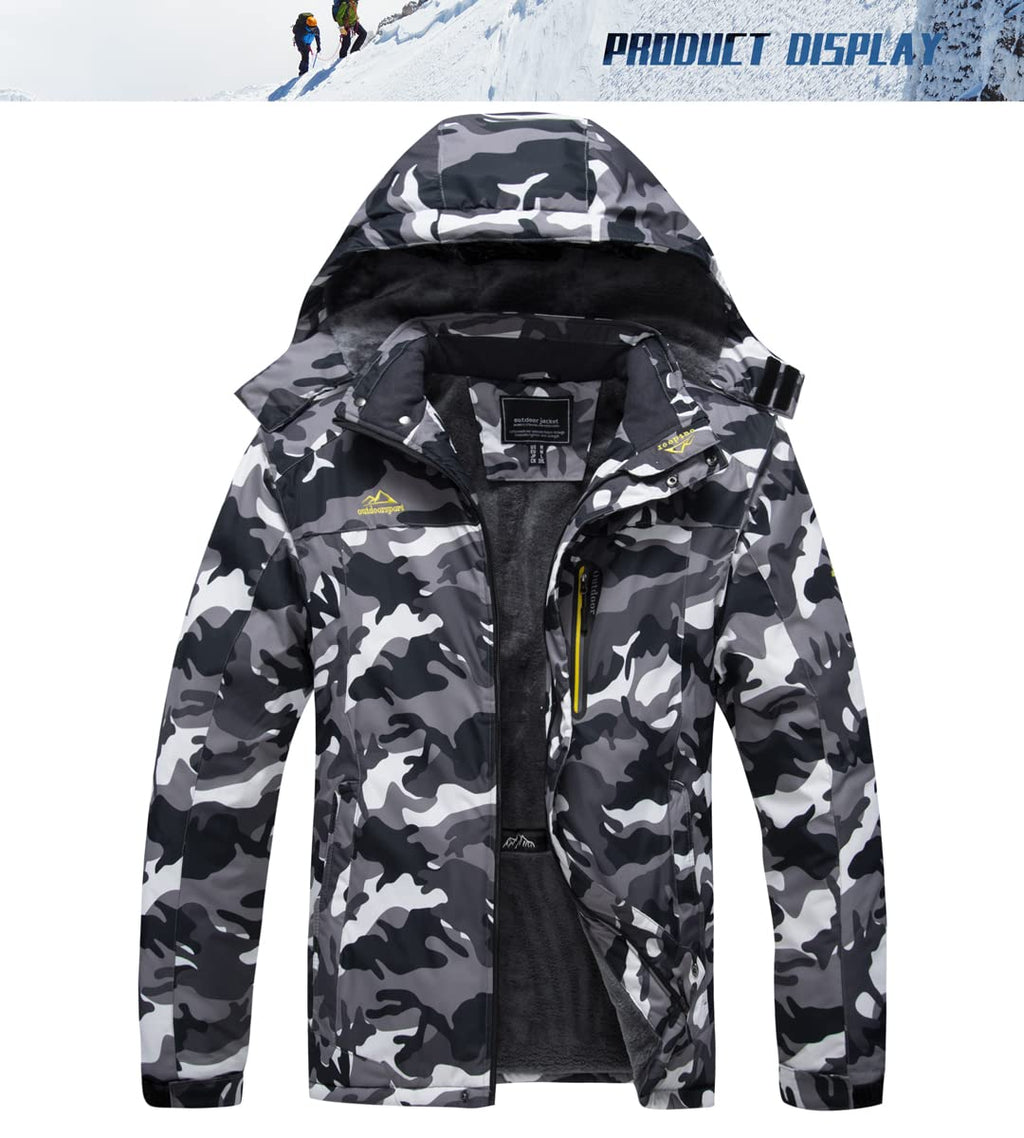 TACVASEN Men's Waterproof Fleece Liner Winter Coats Parka Mountain Windproof Warm Snow Ski Jacket with Multi-Pockets