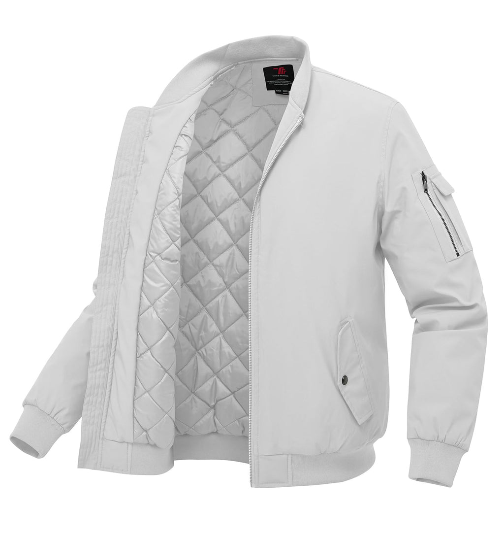 BGOWATU Men's Bomber Jacket Fall Winter Qulited Full Zip Windprooof Casual Padded Warm Coat