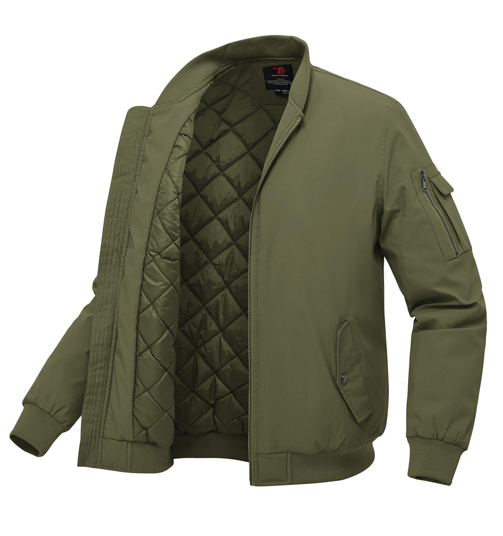 BGOWATU Men's Bomber Jacket Fall Winter Qulited Full Zip Windprooof Casual Padded Warm Coat
