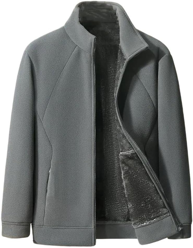 Men's Fall Winter Double Sided Fleece Coat Fabric Thickened Warm Casual Hoodie Coat Lightweight