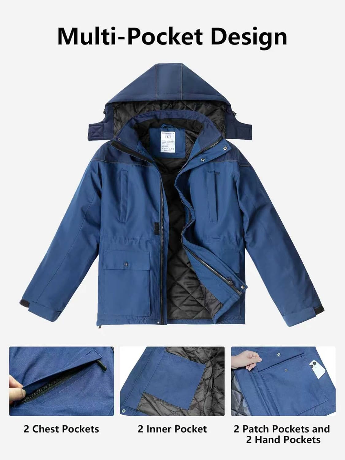 Mens Winter Jacket Warm Winter Coat Water Repellent Ski Snowboard Parka Jackets Hooded Windproof Windbreaker
