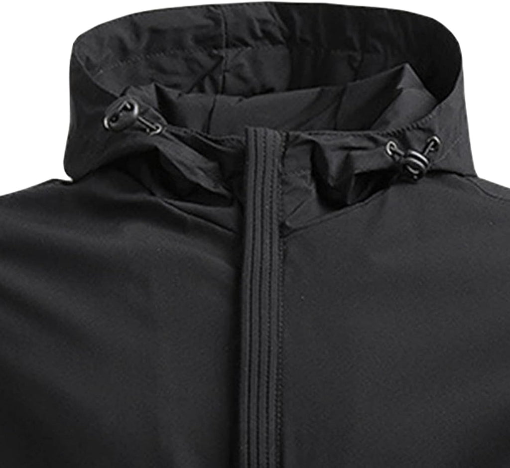 JEShifangjiusu Mens Rain Jacket Waterproof Lightweight Thin Windbreaker Zip Pocket Winter Down Jacket With Hooded Hiking Coat