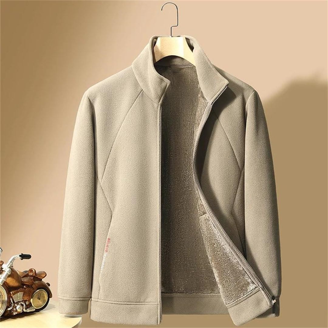 Men's Fall Winter Double Sided Fleece Coat Fabric Thickened Warm Casual Hoodie Coat Lightweight