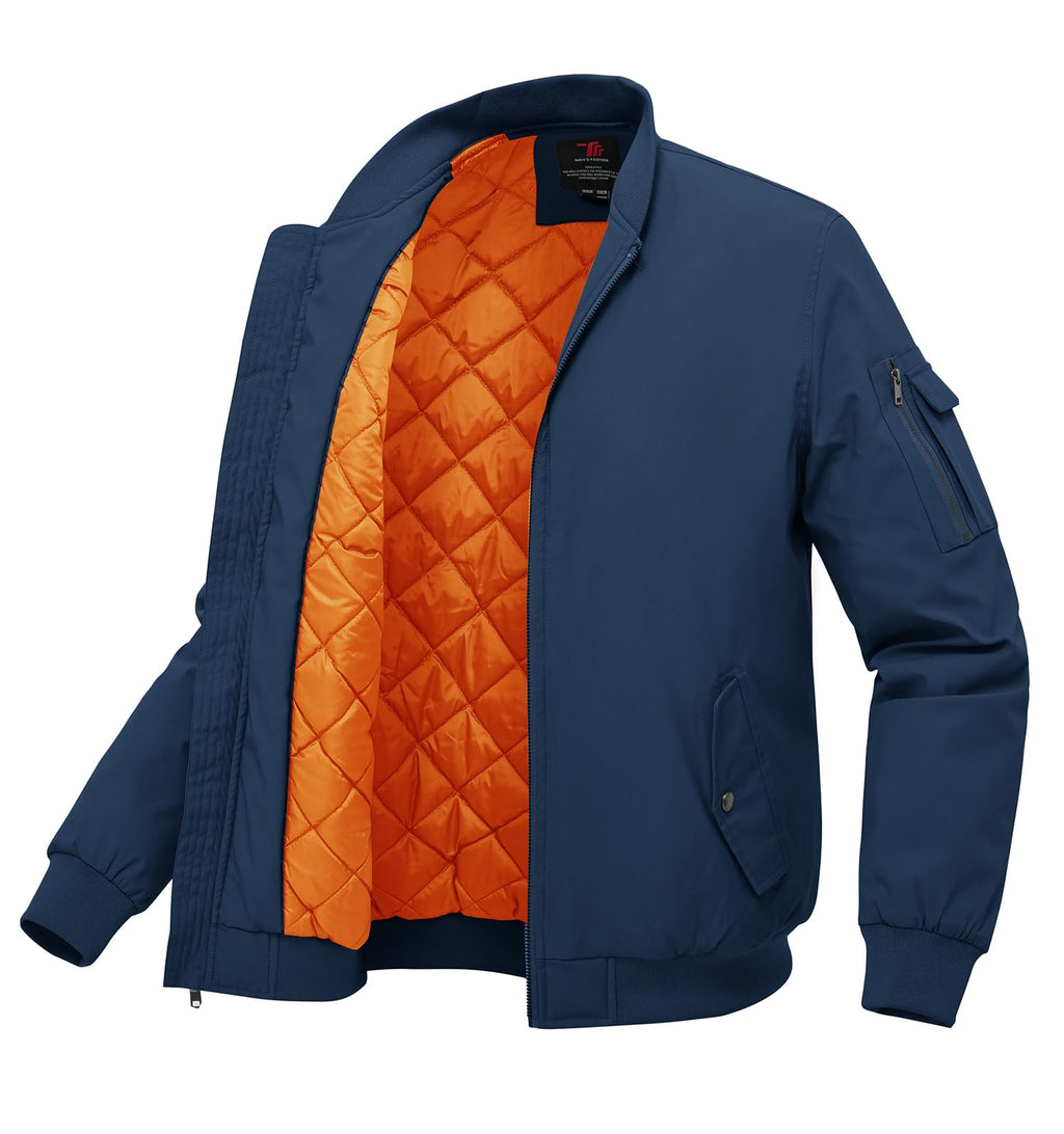 BGOWATU Men's Bomber Jacket Fall Winter Qulited Full Zip Windprooof Casual Padded Warm Coat