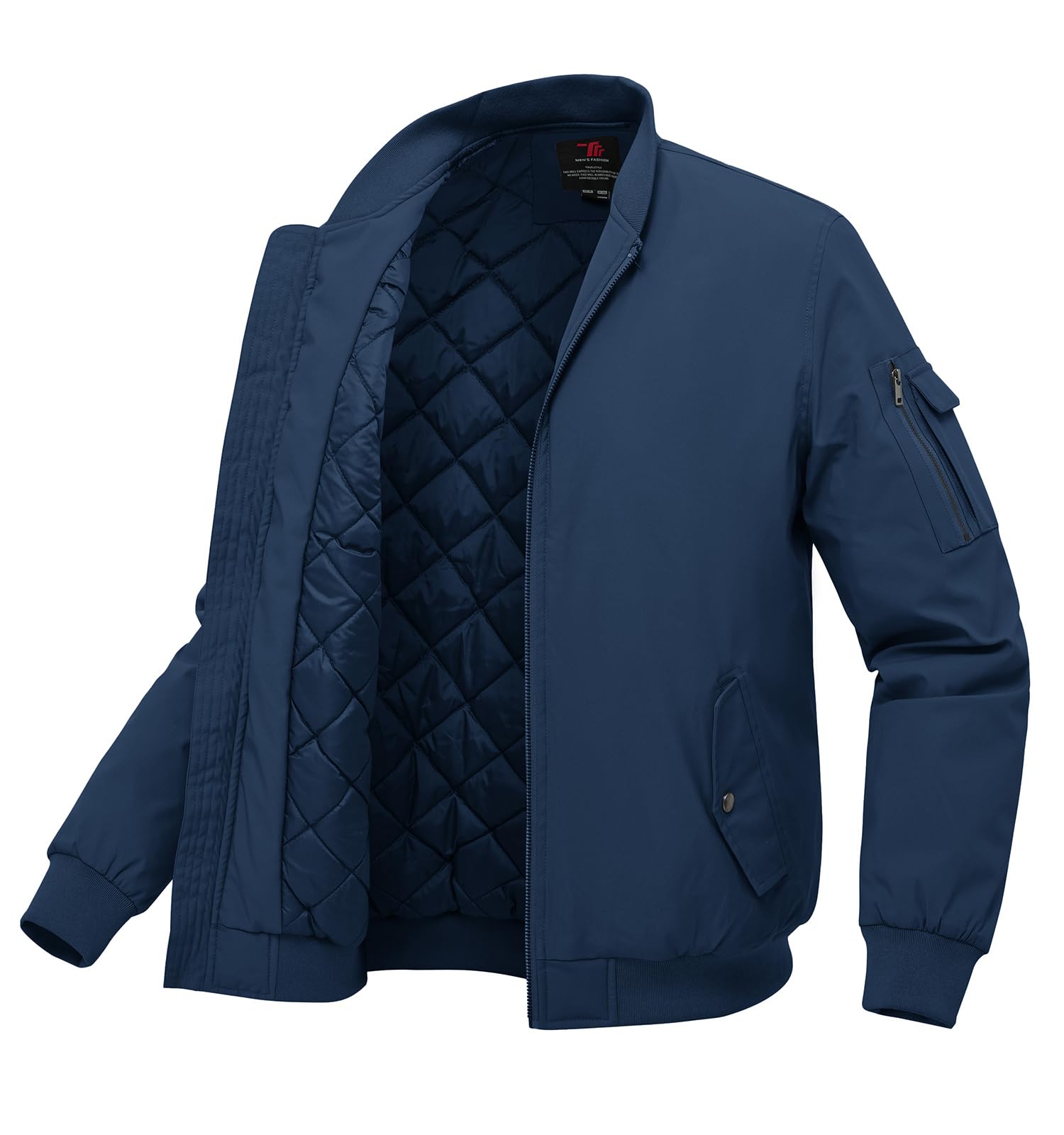 BGOWATU Men's Bomber Jacket Fall Winter Qulited Full Zip Windprooof Casual Padded Warm Coat