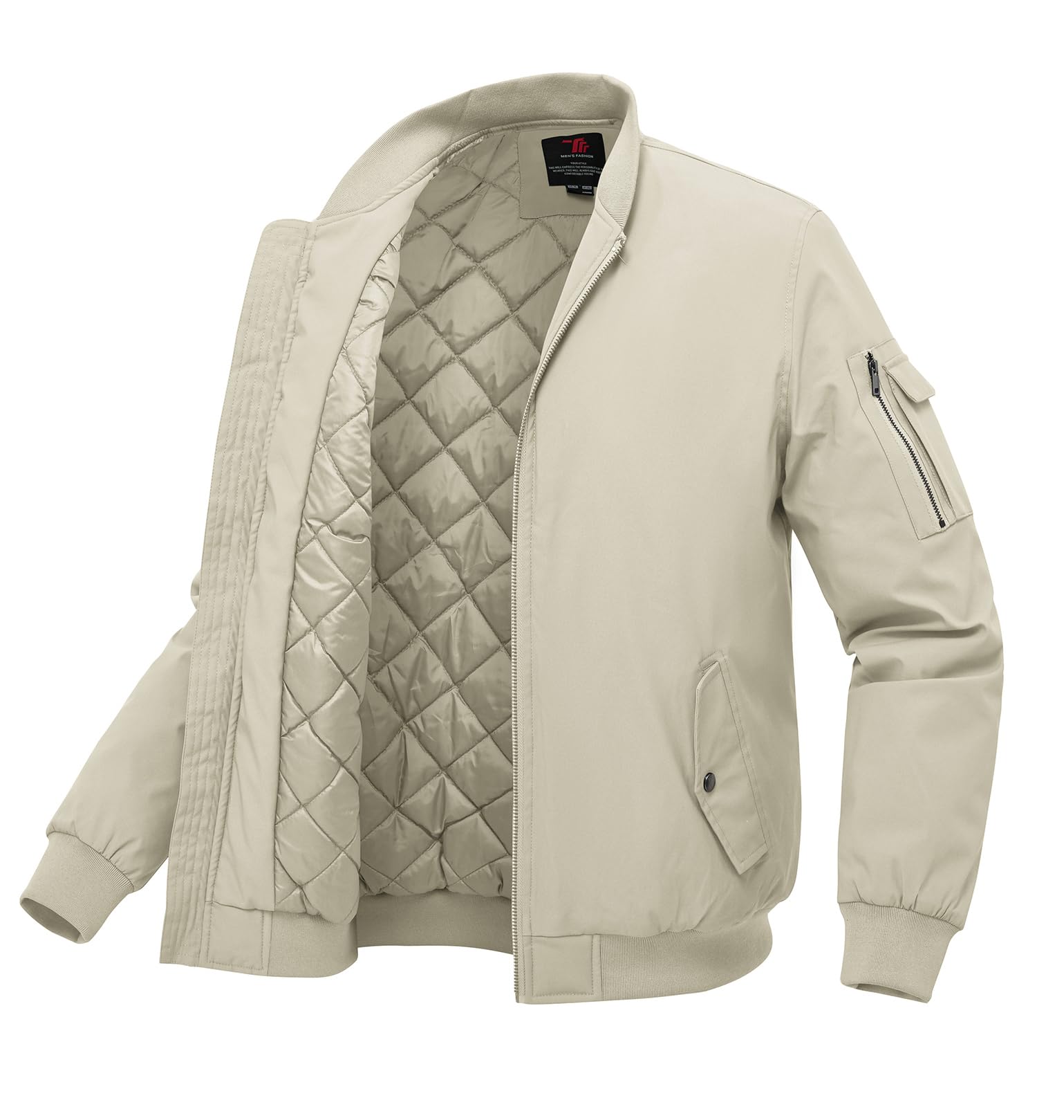 BGOWATU Men's Bomber Jacket Fall Winter Qulited Full Zip Windprooof Casual Padded Warm Coat