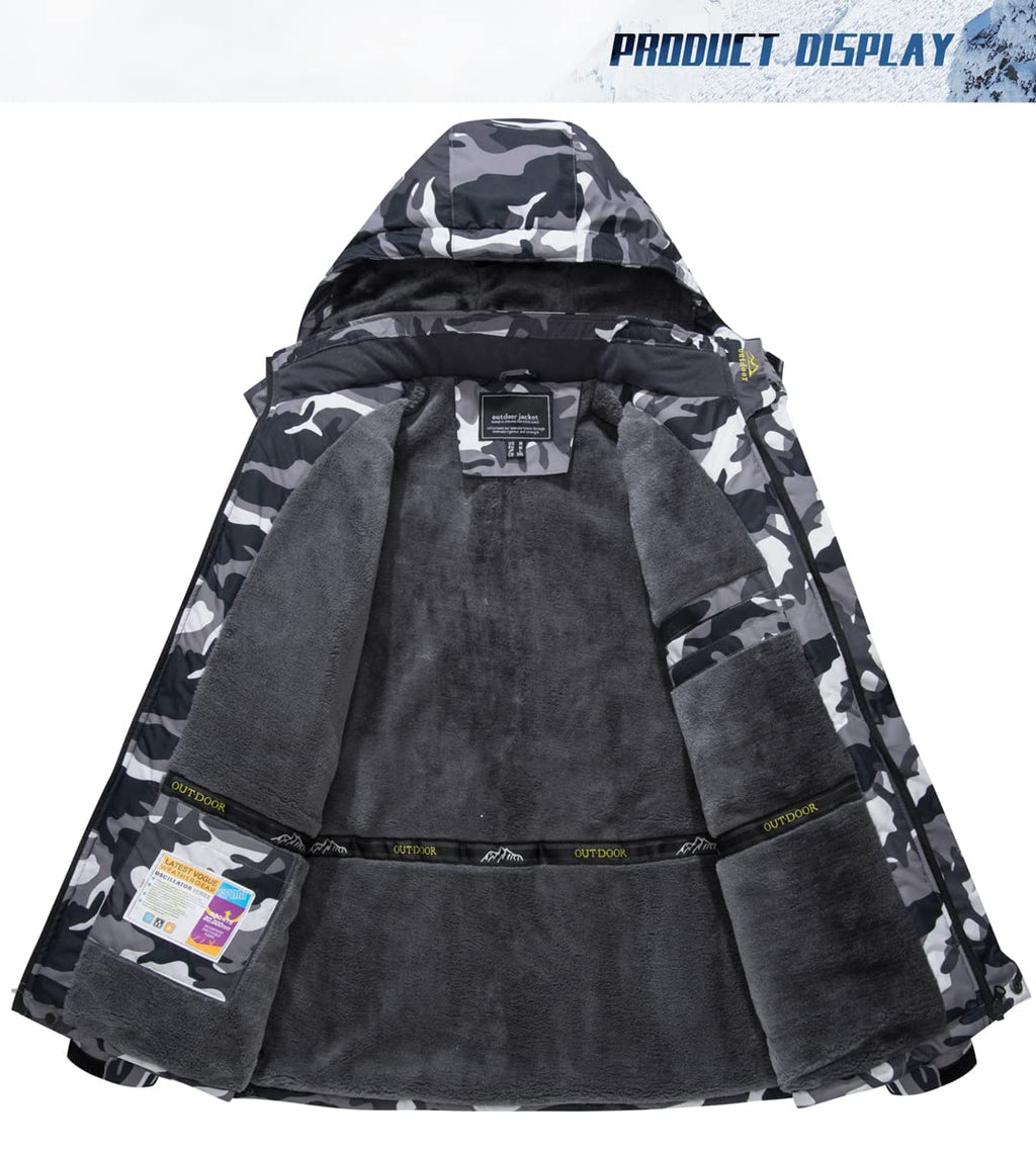 TACVASEN Men's Waterproof Fleece Liner Winter Coats Parka Mountain Windproof Warm Snow Ski Jacket with Multi-Pockets