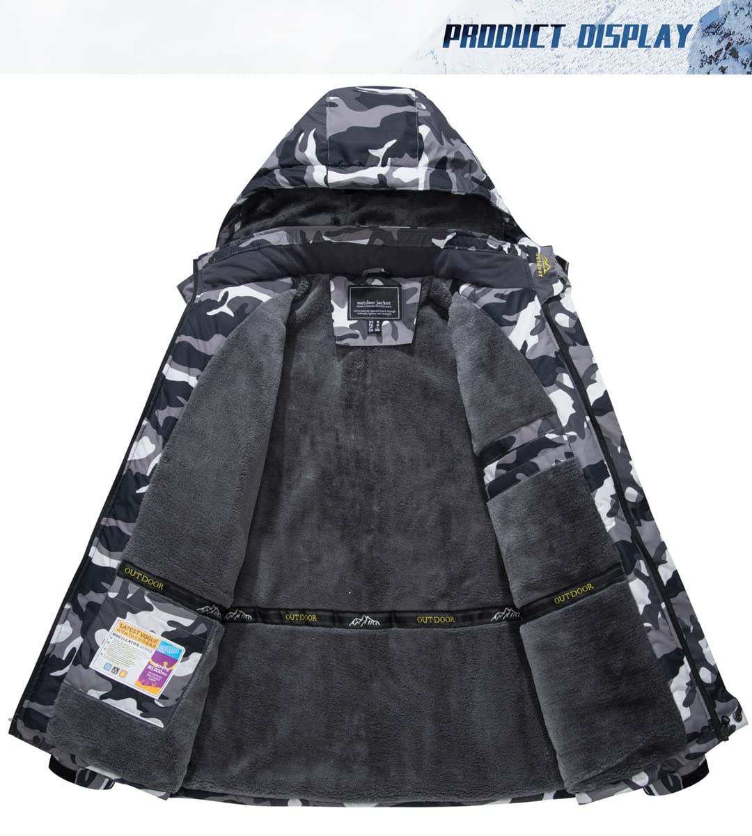 TACVASEN Men's Waterproof Fleece Liner Winter Coats Parka Mountain Windproof Warm Snow Ski Jacket with Multi-Pockets