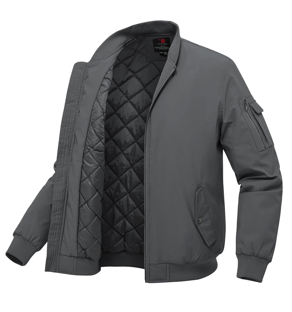 BGOWATU Men's Bomber Jacket Fall Winter Qulited Full Zip Windprooof Casual Padded Warm Coat