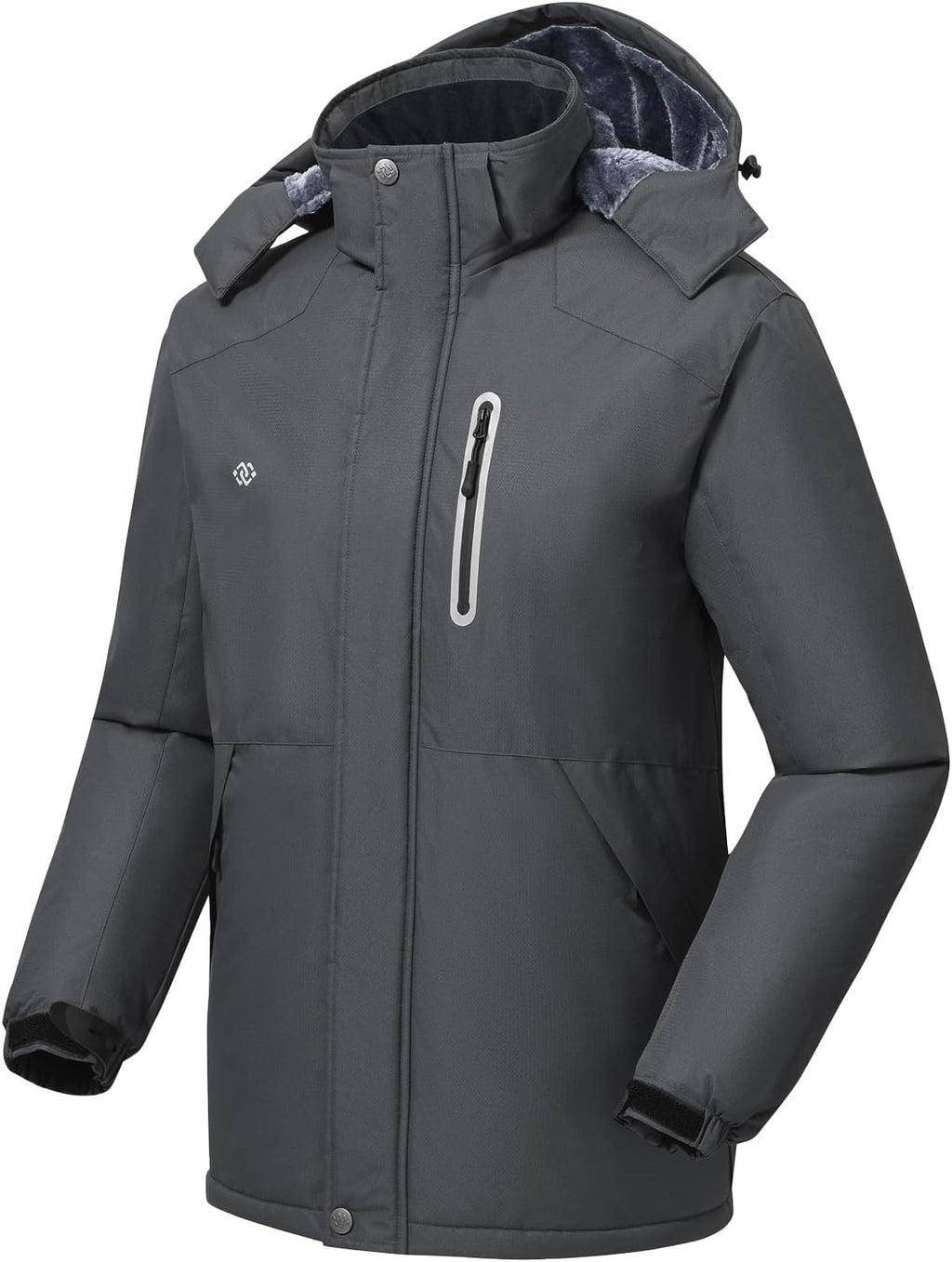 MoFiz Men's Waterproof Ski Jacket Warm Winter Snow Coat Mountain Windbreaker Hooded Thicken Fleece Parka Zip Pockets