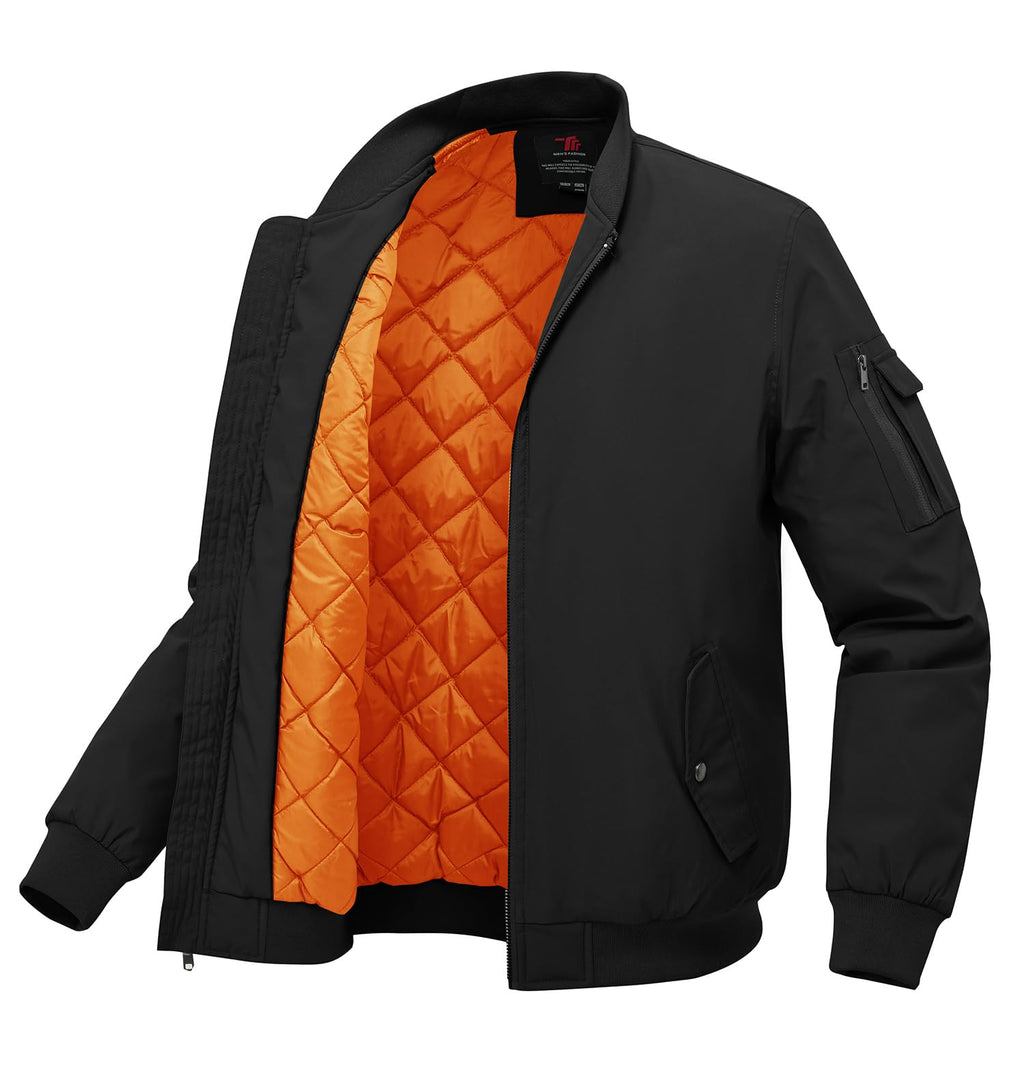 BGOWATU Men's Bomber Jacket Fall Winter Qulited Full Zip Windprooof Casual Padded Warm Coat