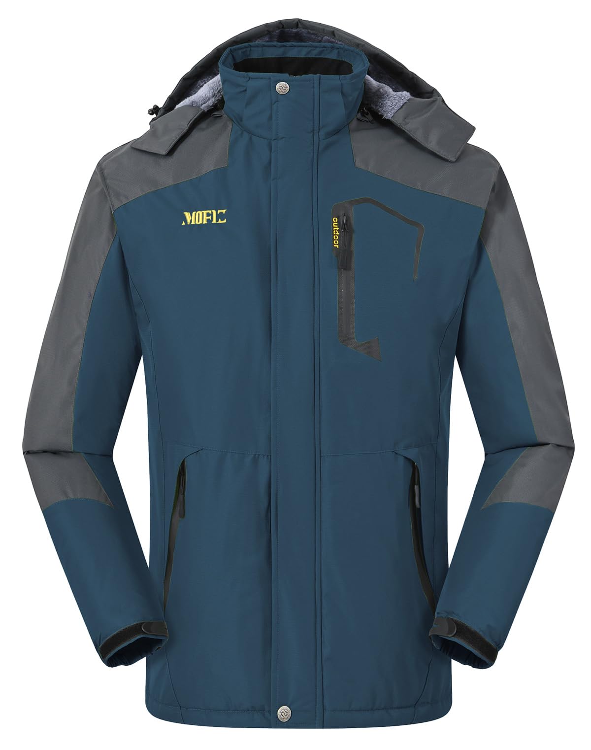 MoFiz Men's Waterproof Ski Jacket Warm Winter Snow Coat Mountain Windbreaker Hooded Thicken Fleece Parka Zip Pockets